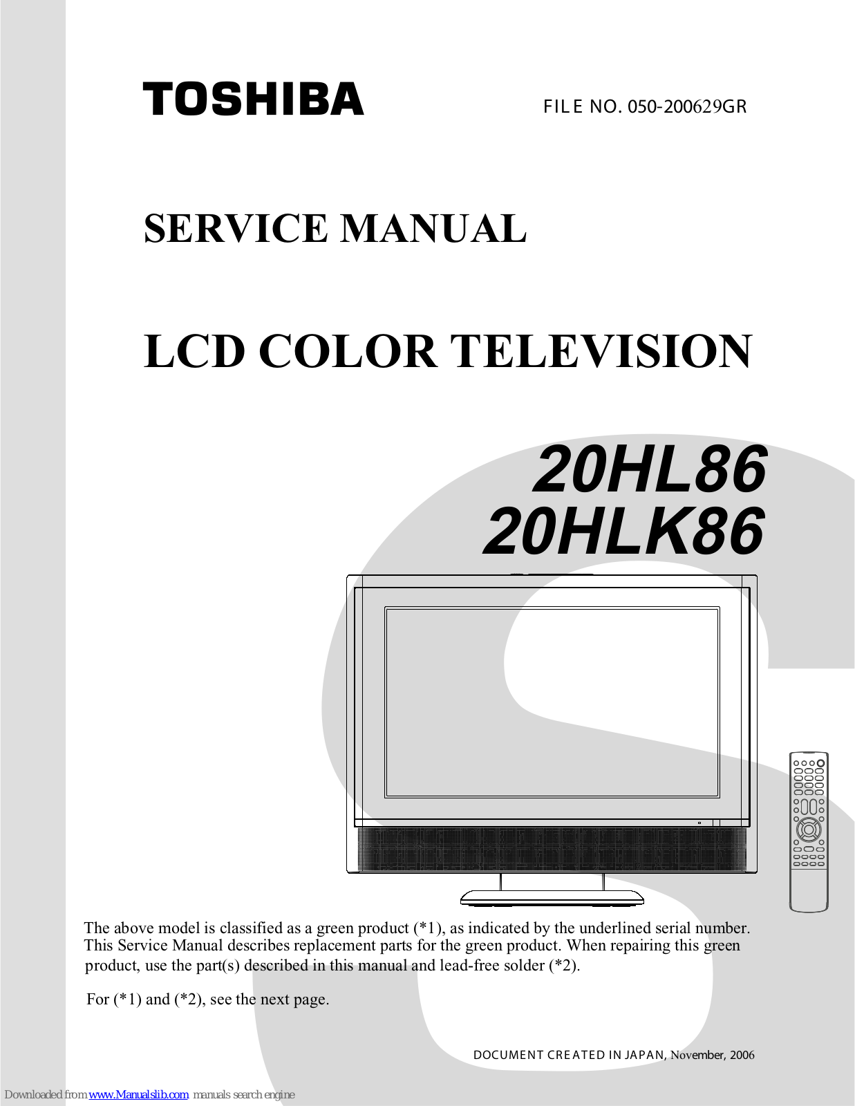 Toshiba 20HL86, 20HLK86 Service manual