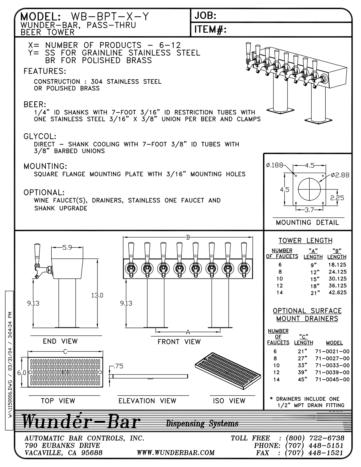 Wunder Bar WB-BPT-X-Y User Manual