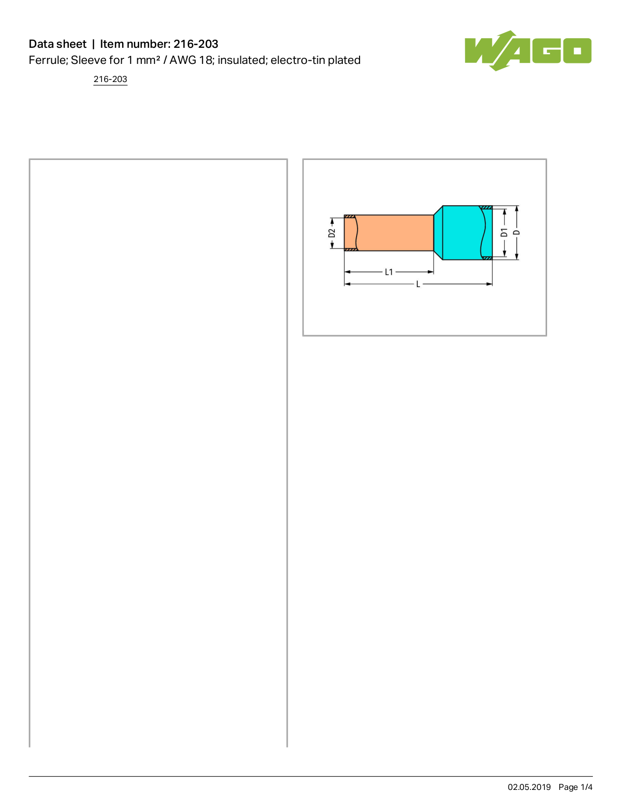 Wago 216-203 Data Sheet