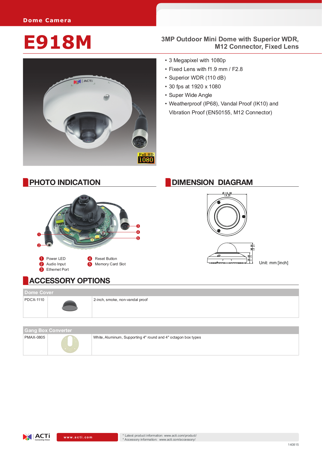 ACTi E918M Specsheet