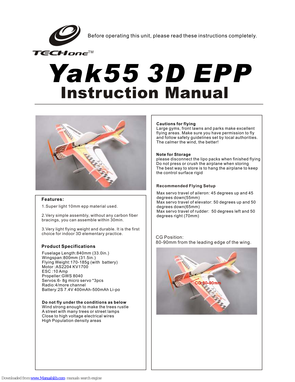 Techone Yak55 3D EPP Instruction Manual