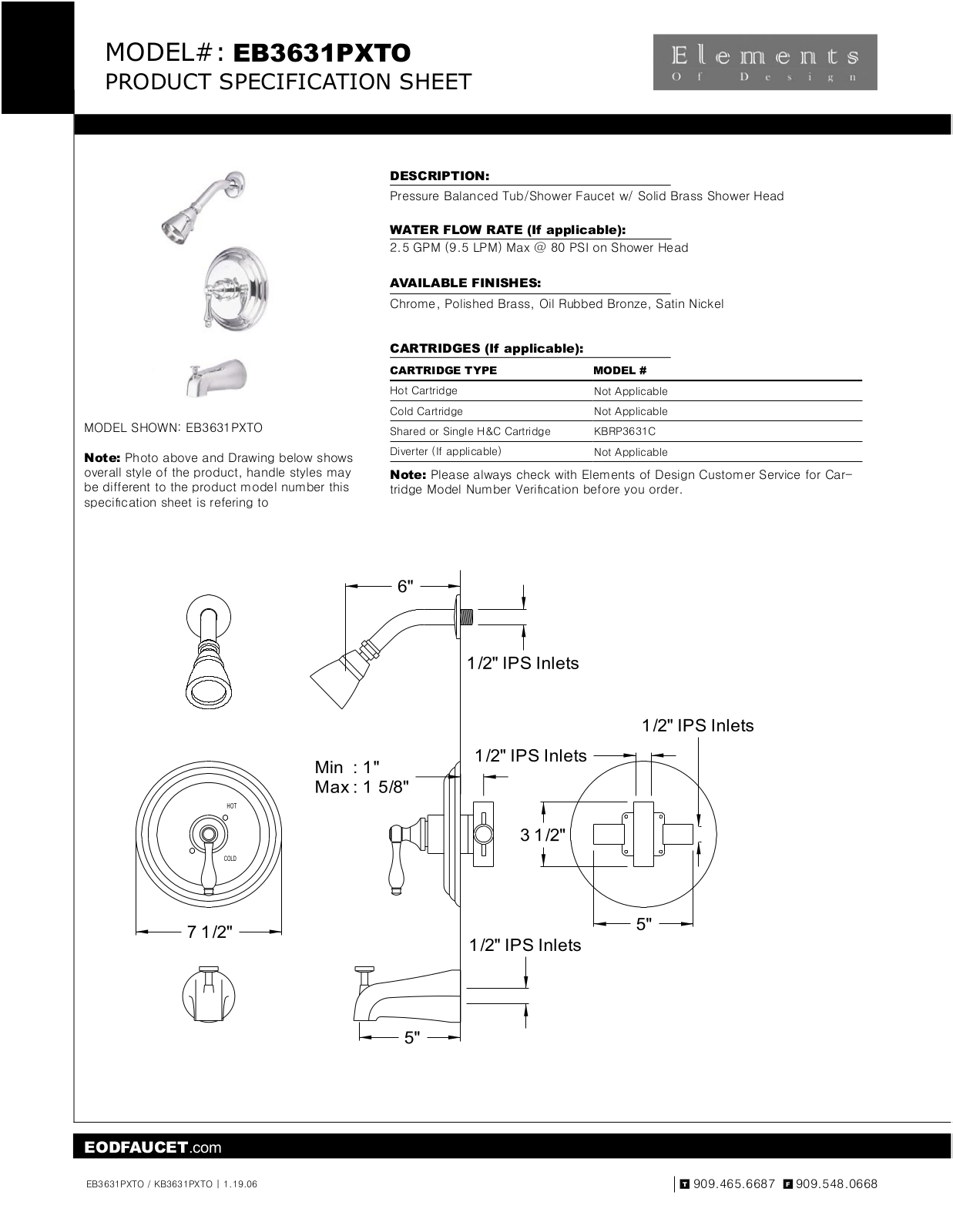 Elements of Design EDE1670 Specification Sheet - ManualMachine.com