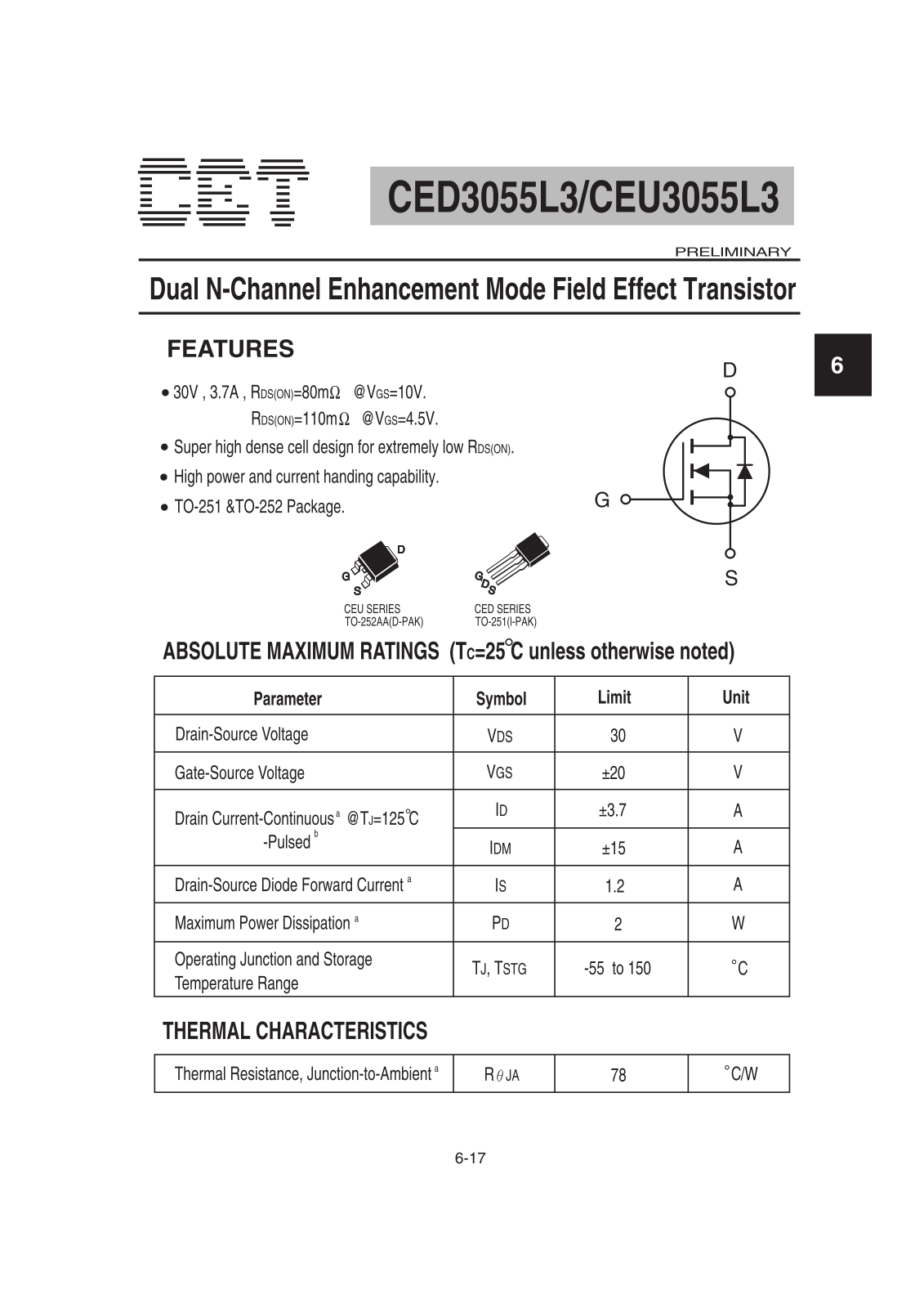 CET CEU3055L3, CED3055L3 Datasheet