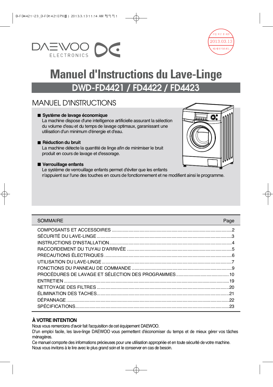 DAEWOO DWD-FD4422, DWD-FD4421 User Manual