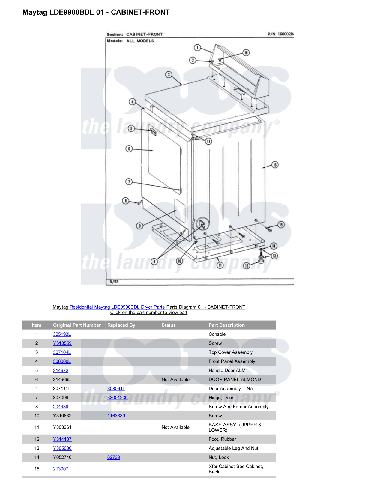 Maytag LDE9900BDL Parts Diagram