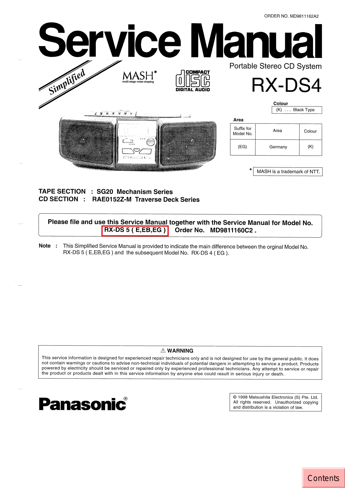 Panasonic RXDS-4 Service manual