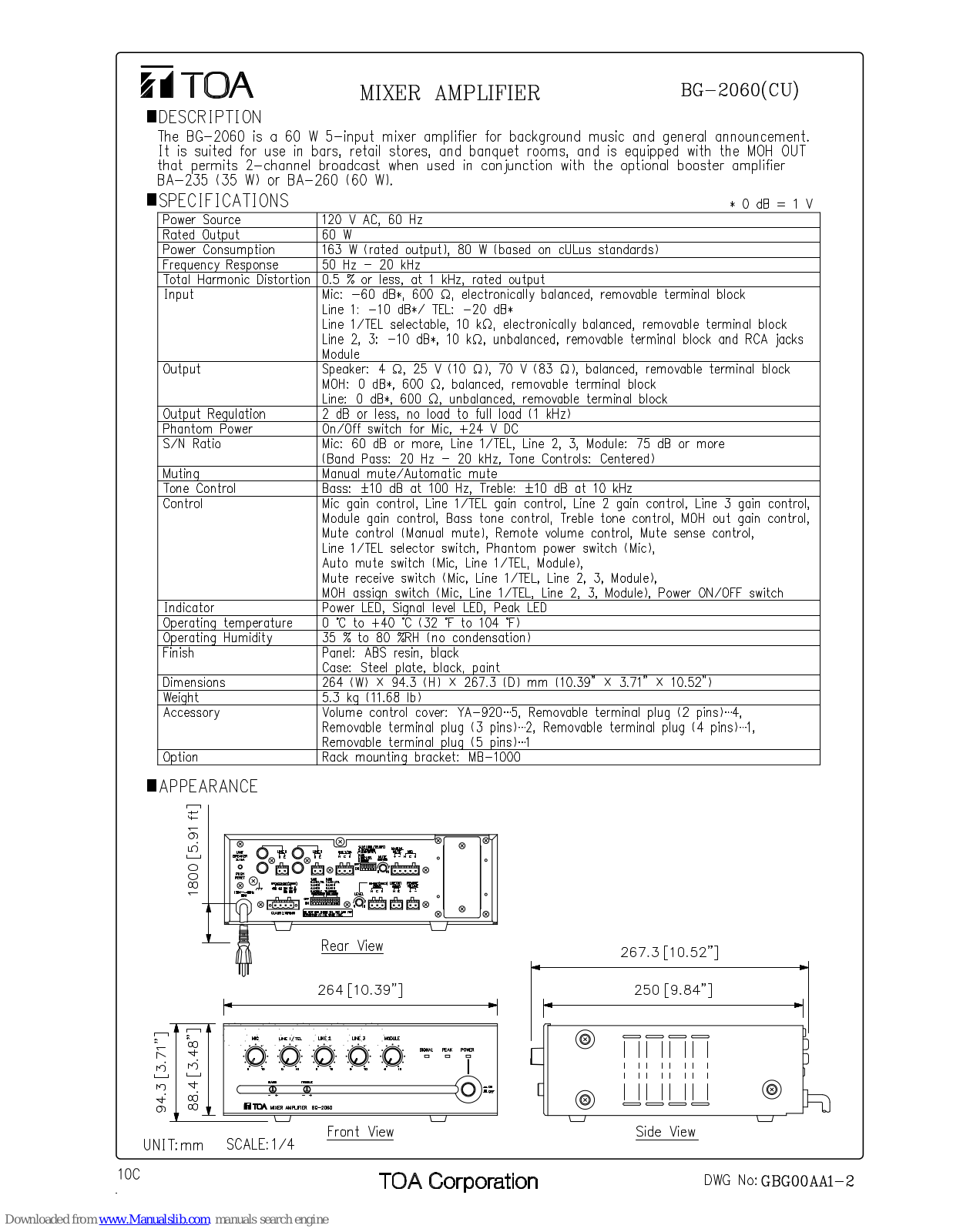 Toa BG-2060, BG-2060CU Specification