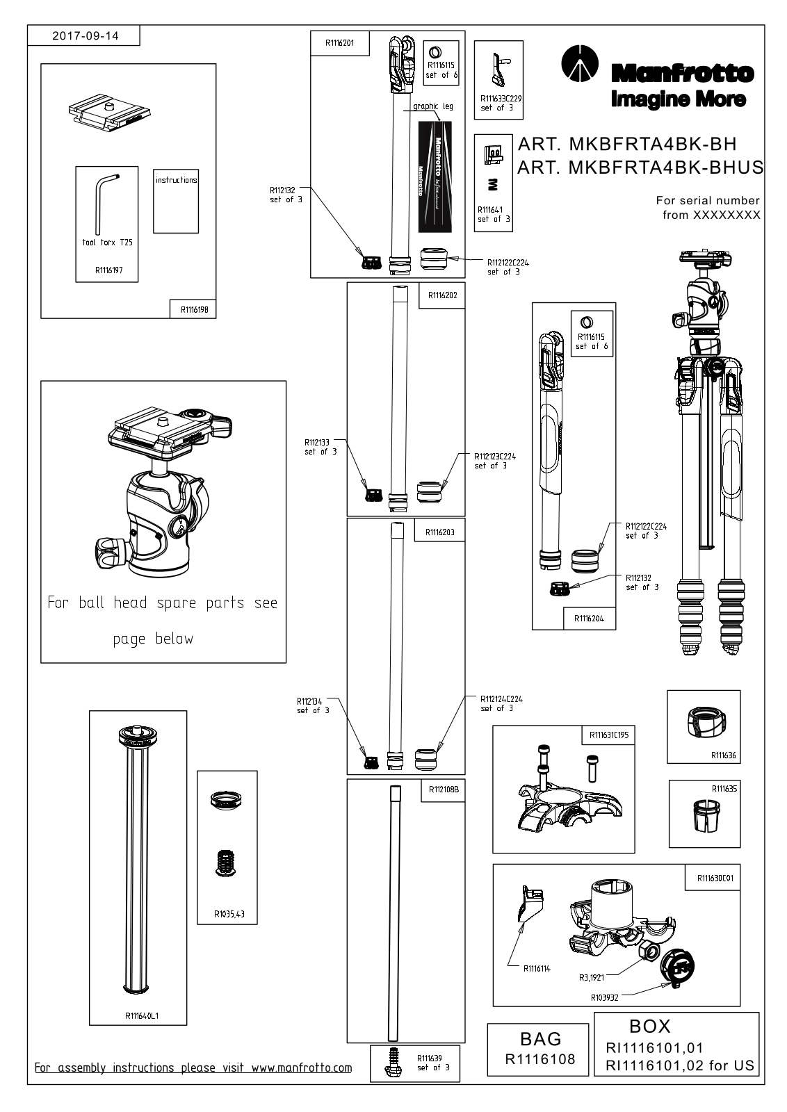 Manfrotto MKBFRTA4BK-BH, MKBFRTA4BK-BHUS Specification Sheet