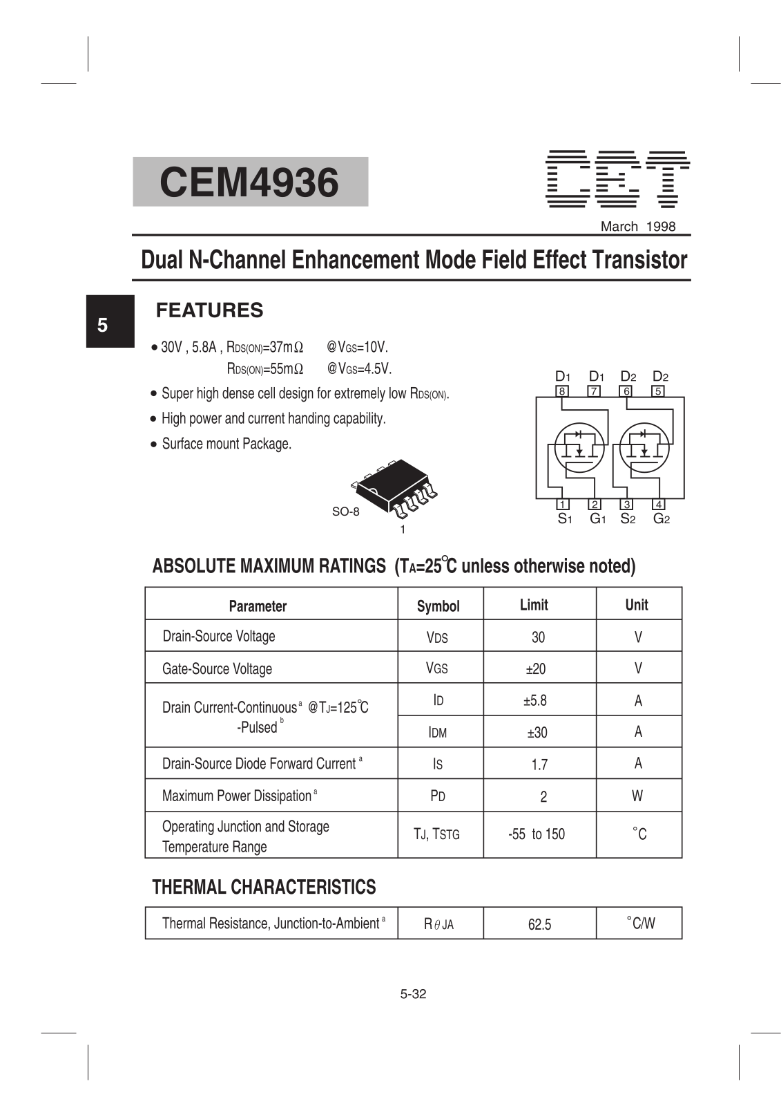 Datasheet CEM4936 Datasheet (CET) - ManualMachine.com