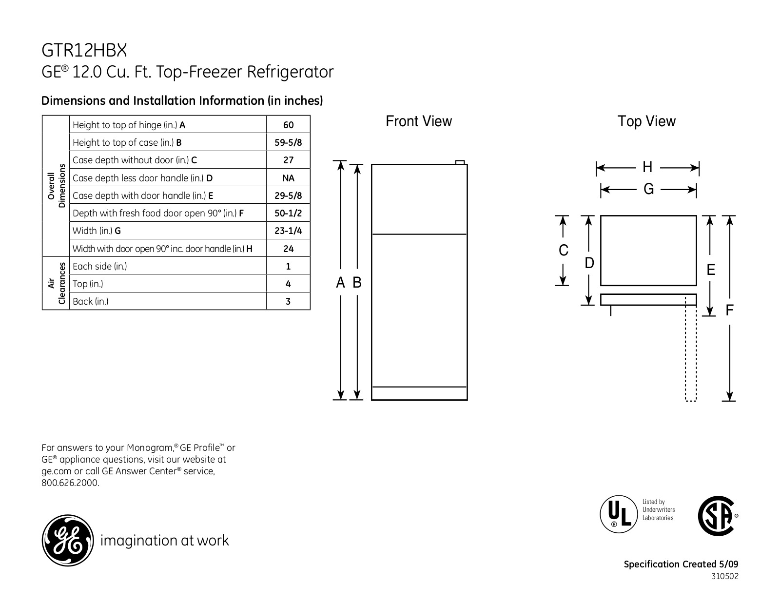 GE GTR12HAX, GTR12HBX, GTR12HBXRWW, GTR12HBXRBB User Manual