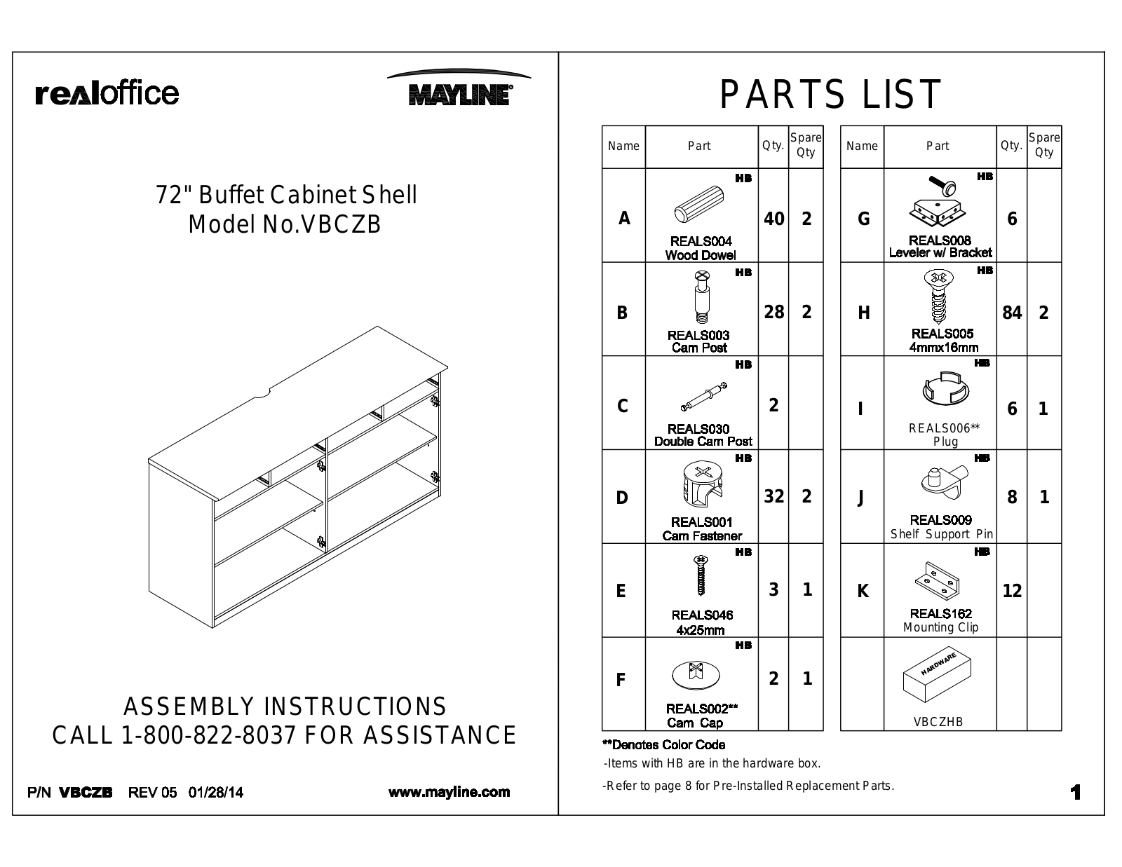 Mayline VBCZCRY, VBCZCGR, VBCZMAH Assembly Guide