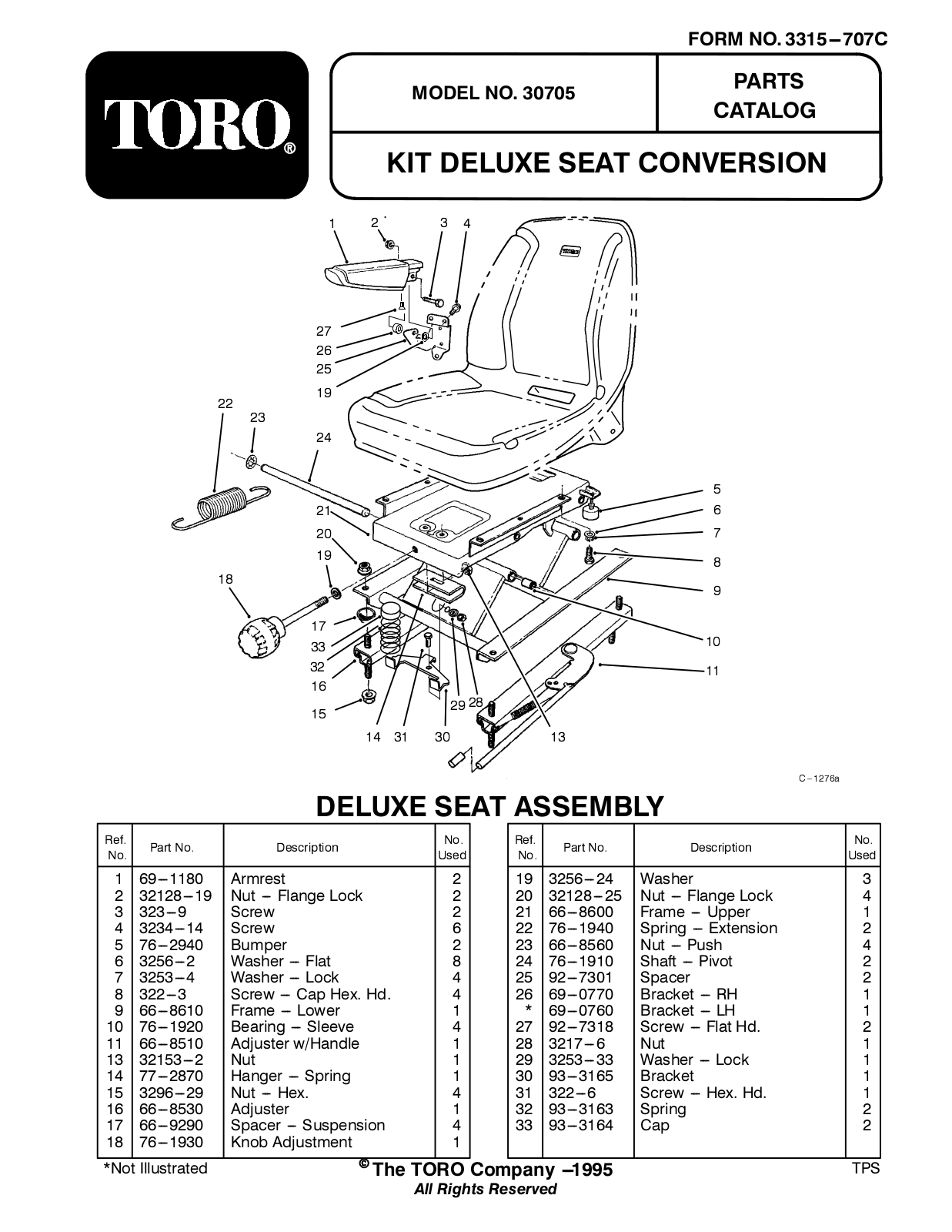 Toro 30705 Parts Catalogue