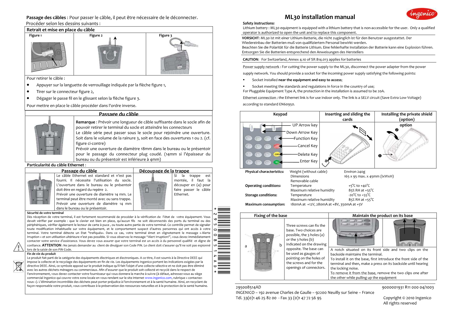 INGENICO ML30 User Manual