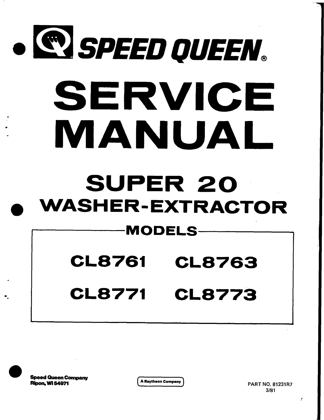 Speed Queen CL8771-Extractor Parts Diagram