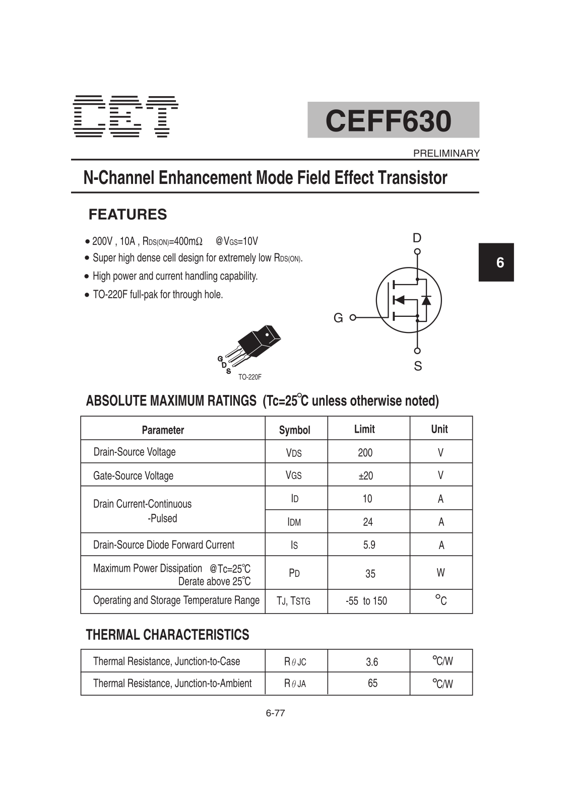 Datasheet CEFF630 Datasheet (CET) - ManualMachine.com