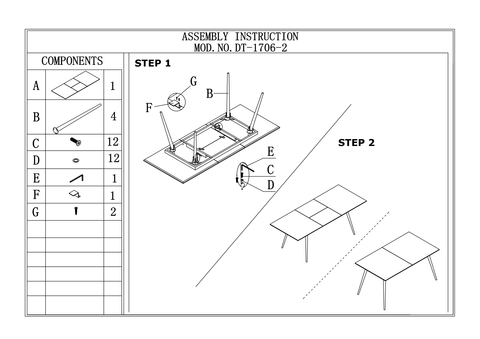 Stool Group DT-1706-2 ASSEMBLY INSTRUCTIONS