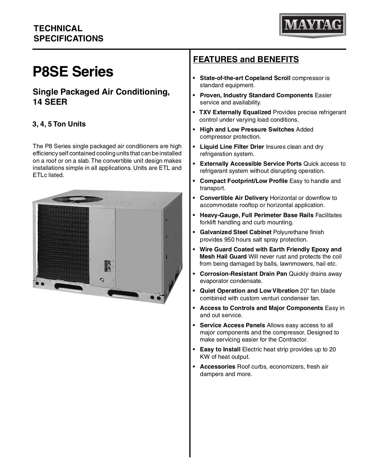 Maytag P8SE Technical Literature