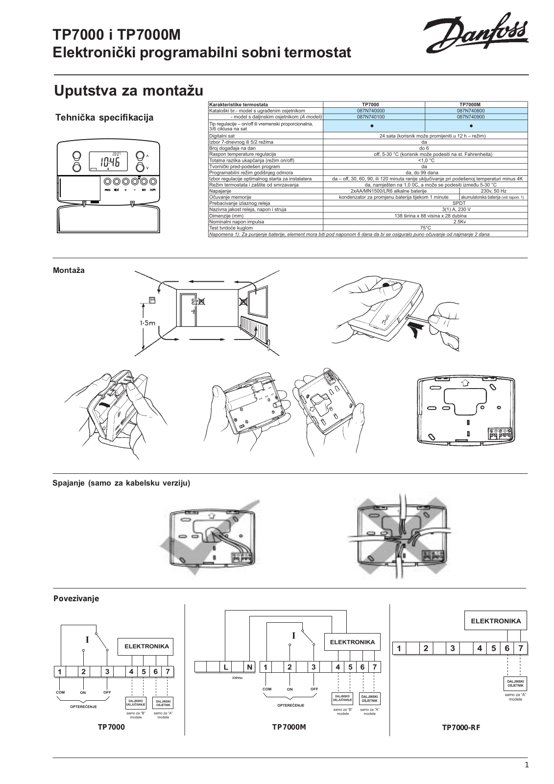 Danfoss TP7000, TP7000M Installation guide