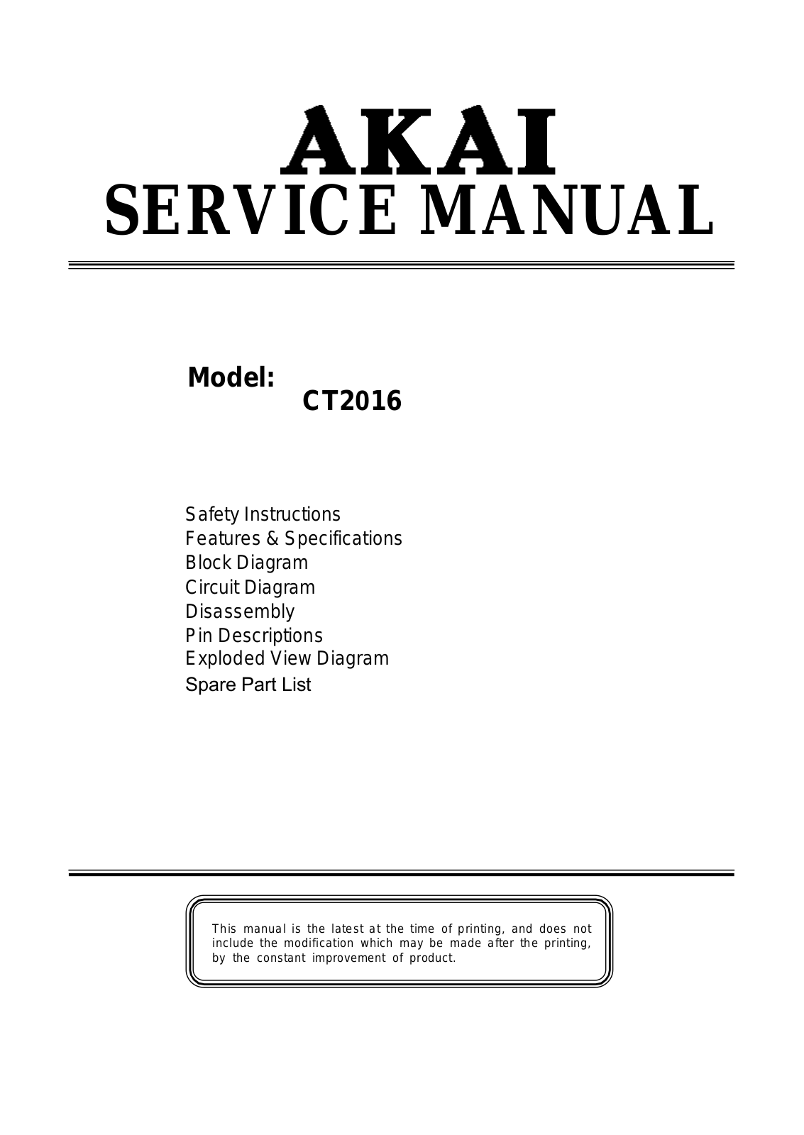 Akai CT2016 Service Manual