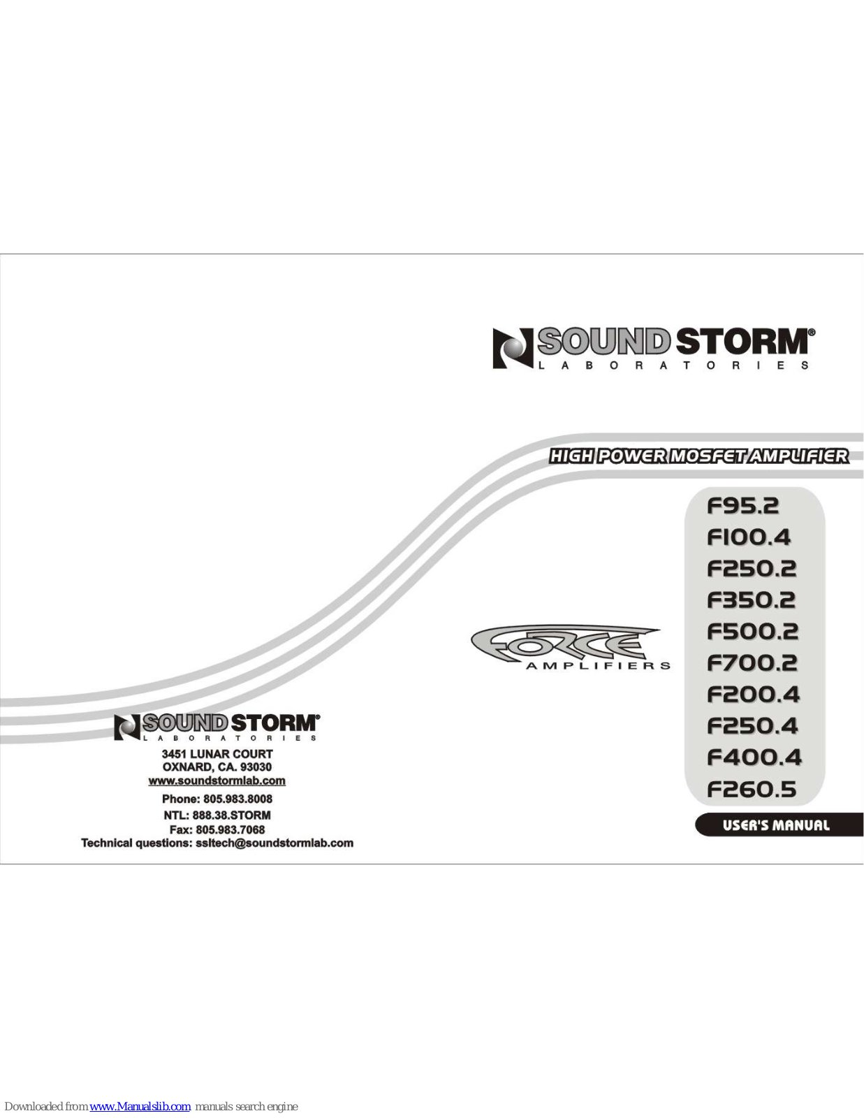 Sound Storm Force F100.4, F250.2, F250.4, F260.5, F350.2 User Manual