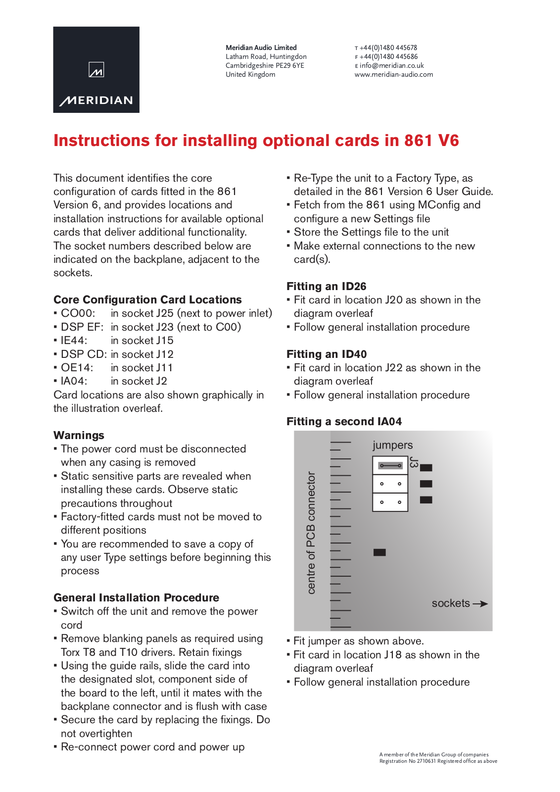 MERIDIAN AUDIO 861 Version 6, 861 V6 Technical user guide - ManualMachine.com