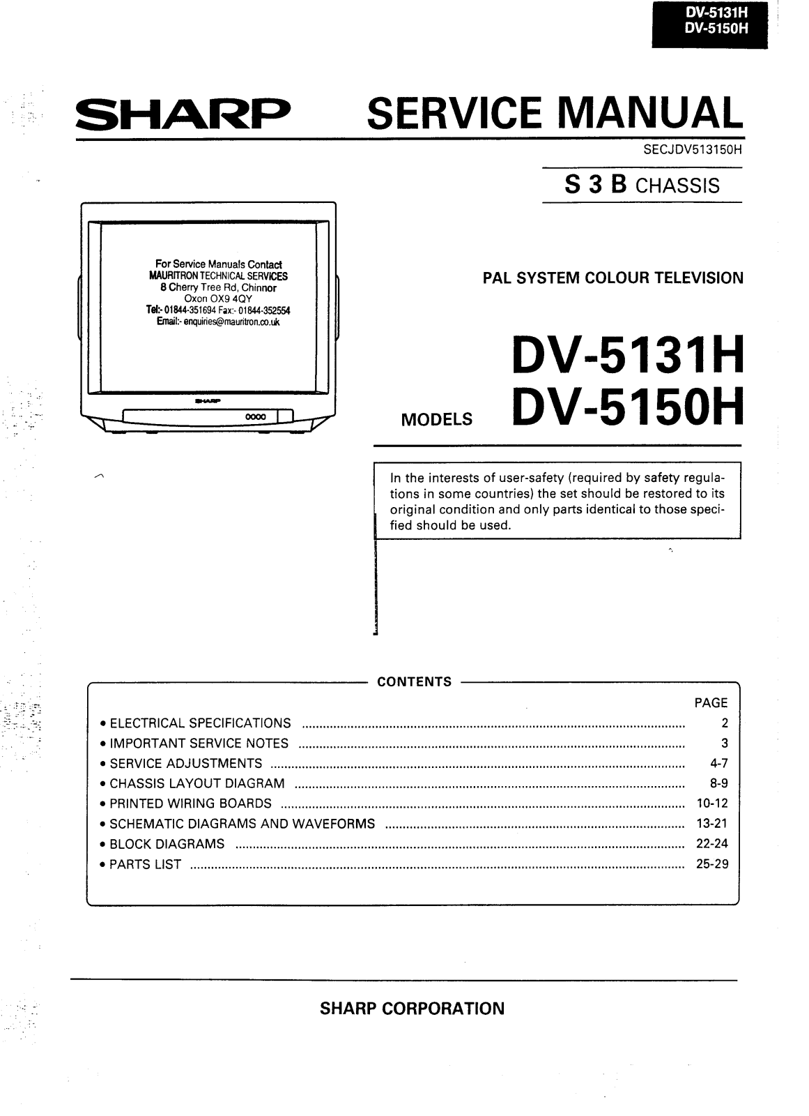 SHARP DV-5131H, DV-5150H Service Manual