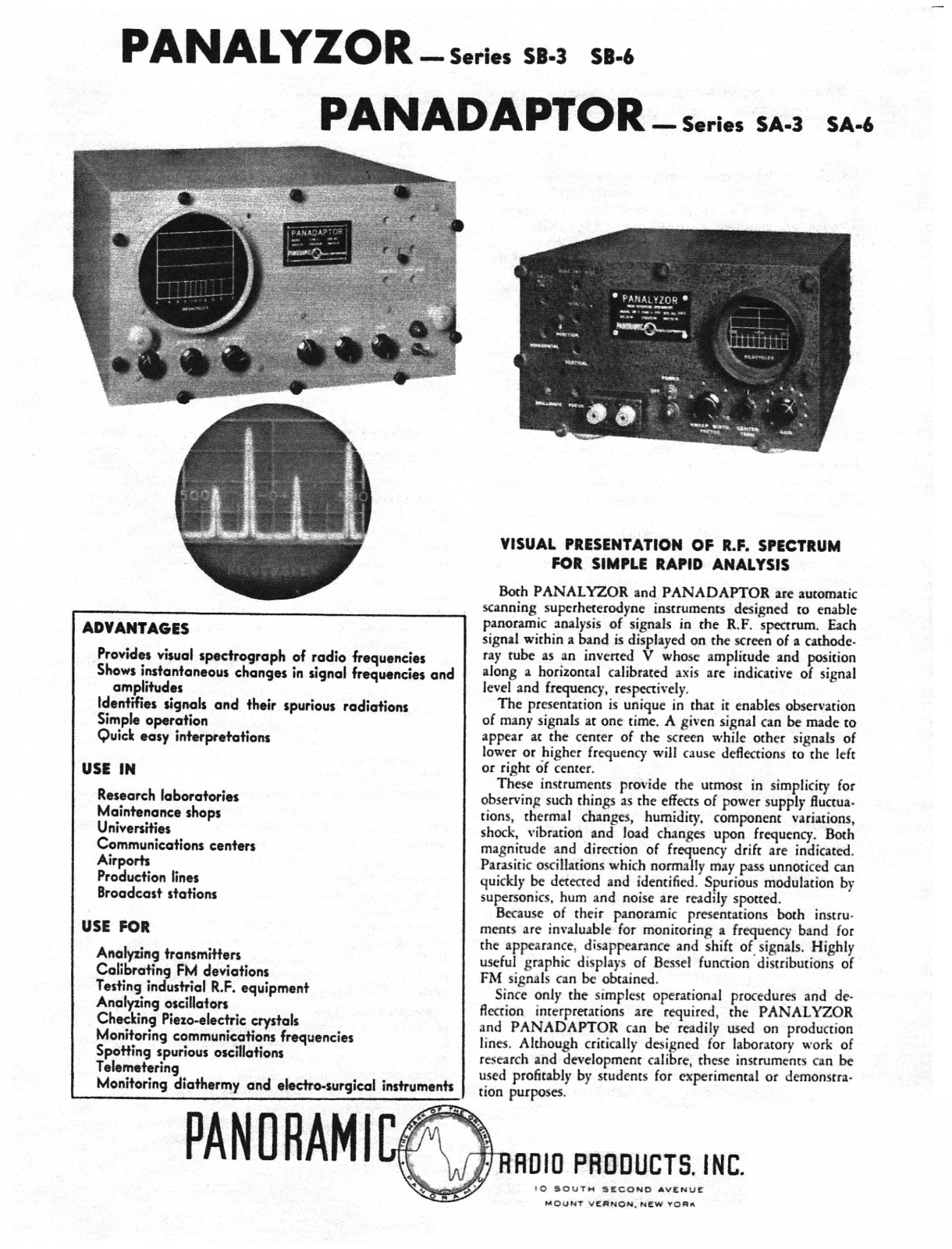 Panoramic Radio Products SA-6, SB-6, SA-3, SB-3 User Manual