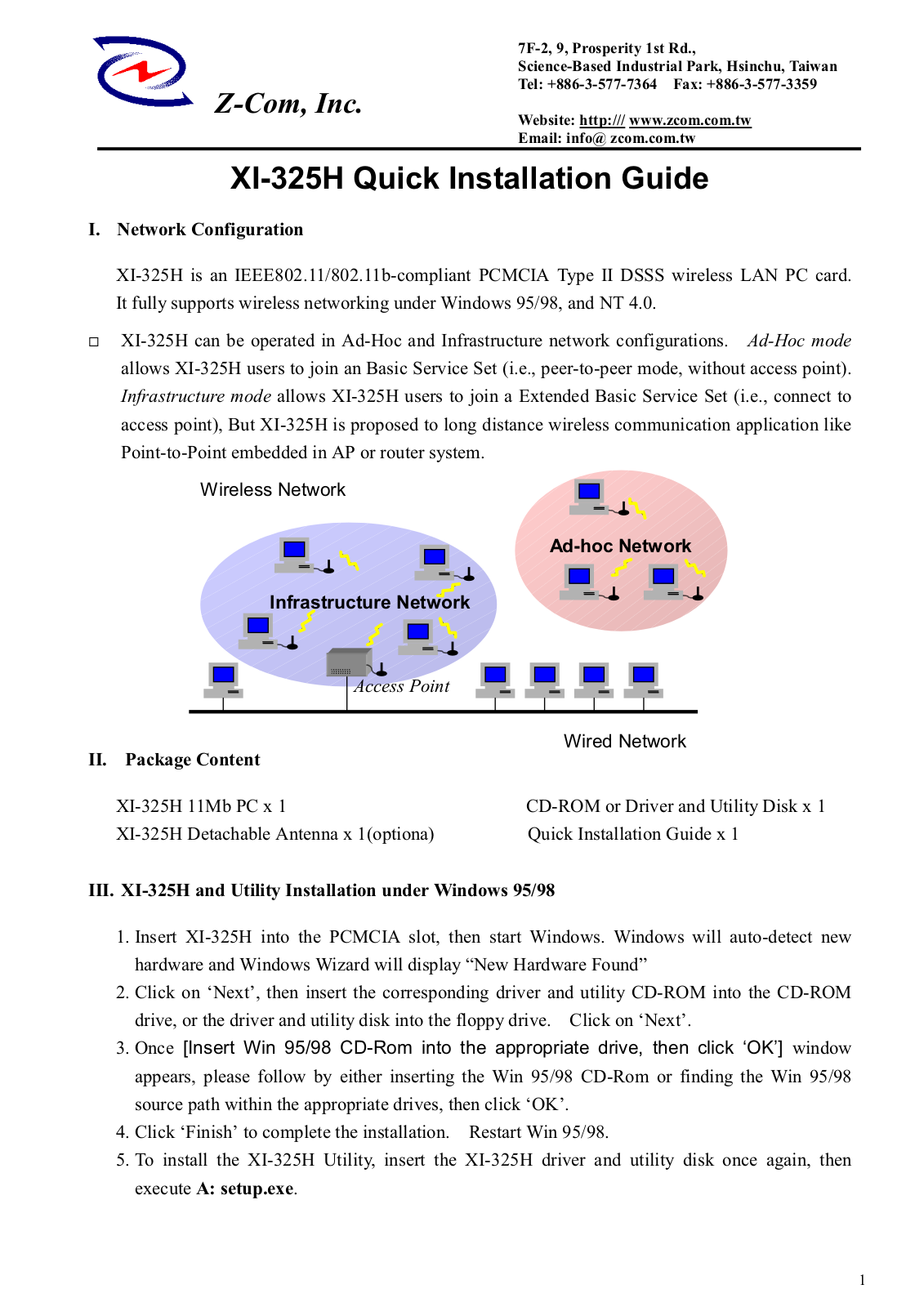 Z Com 325H2 Installation guide