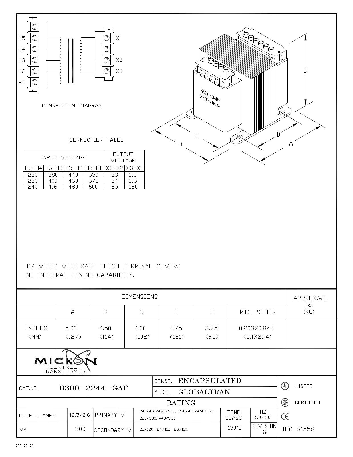 Micron Industries B300-2244-GAF Specification Sheet