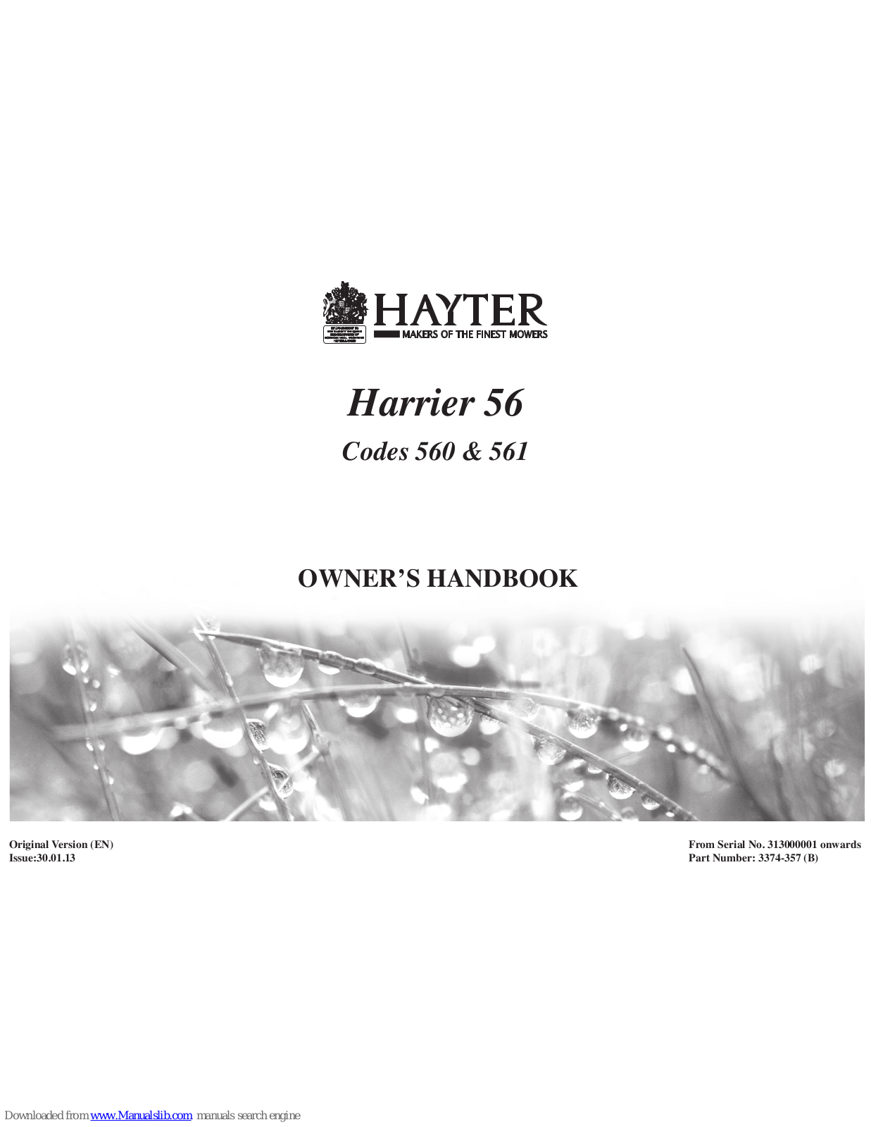 Hayter Harrier 56 560 Owner's Handbook Manual