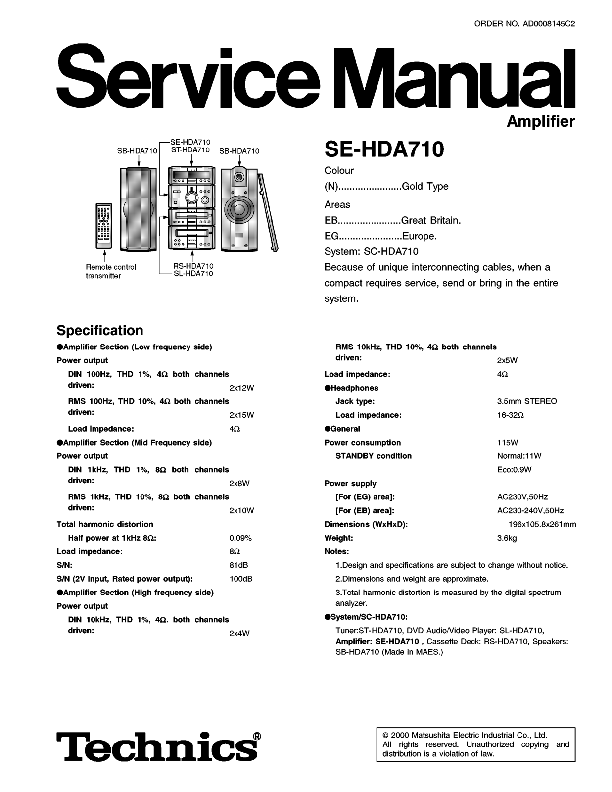Technics SEHDA710 SERVICE MANUAL - ManualMachine.com
