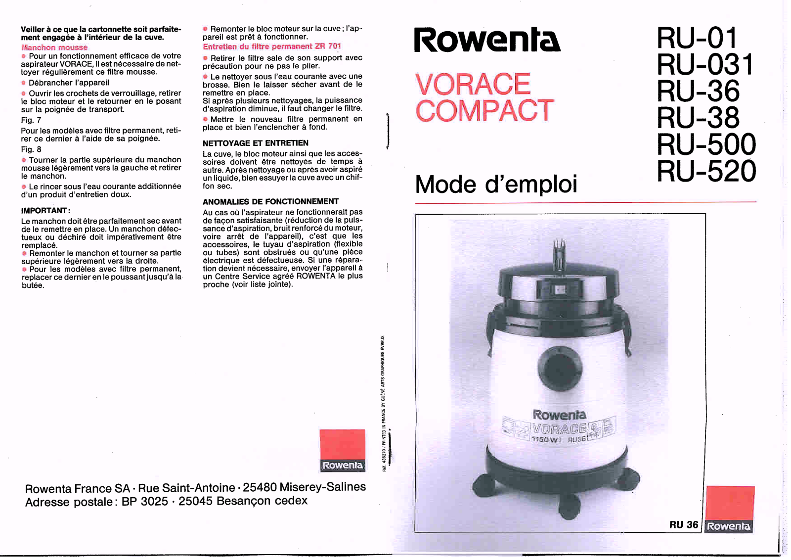 ROWENTA RU01 User Manual