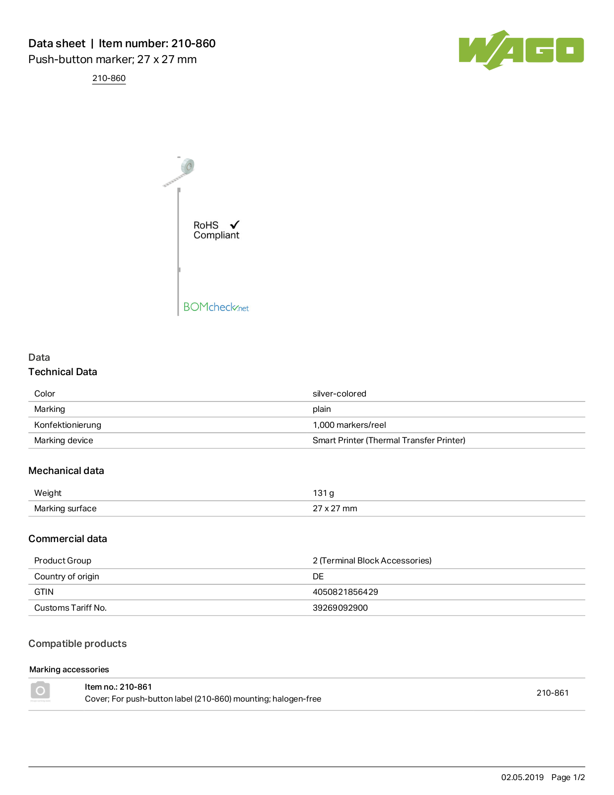 Wago 210-860 Data Sheet