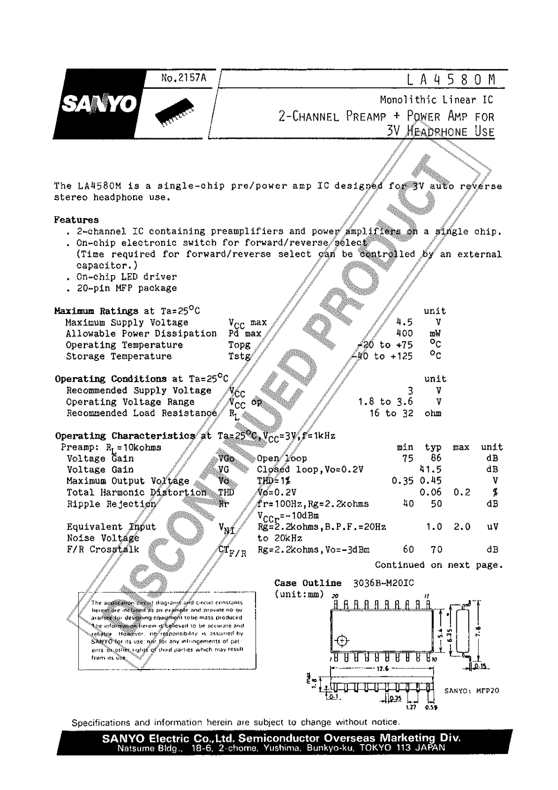 SANYO LA4580M Datasheet