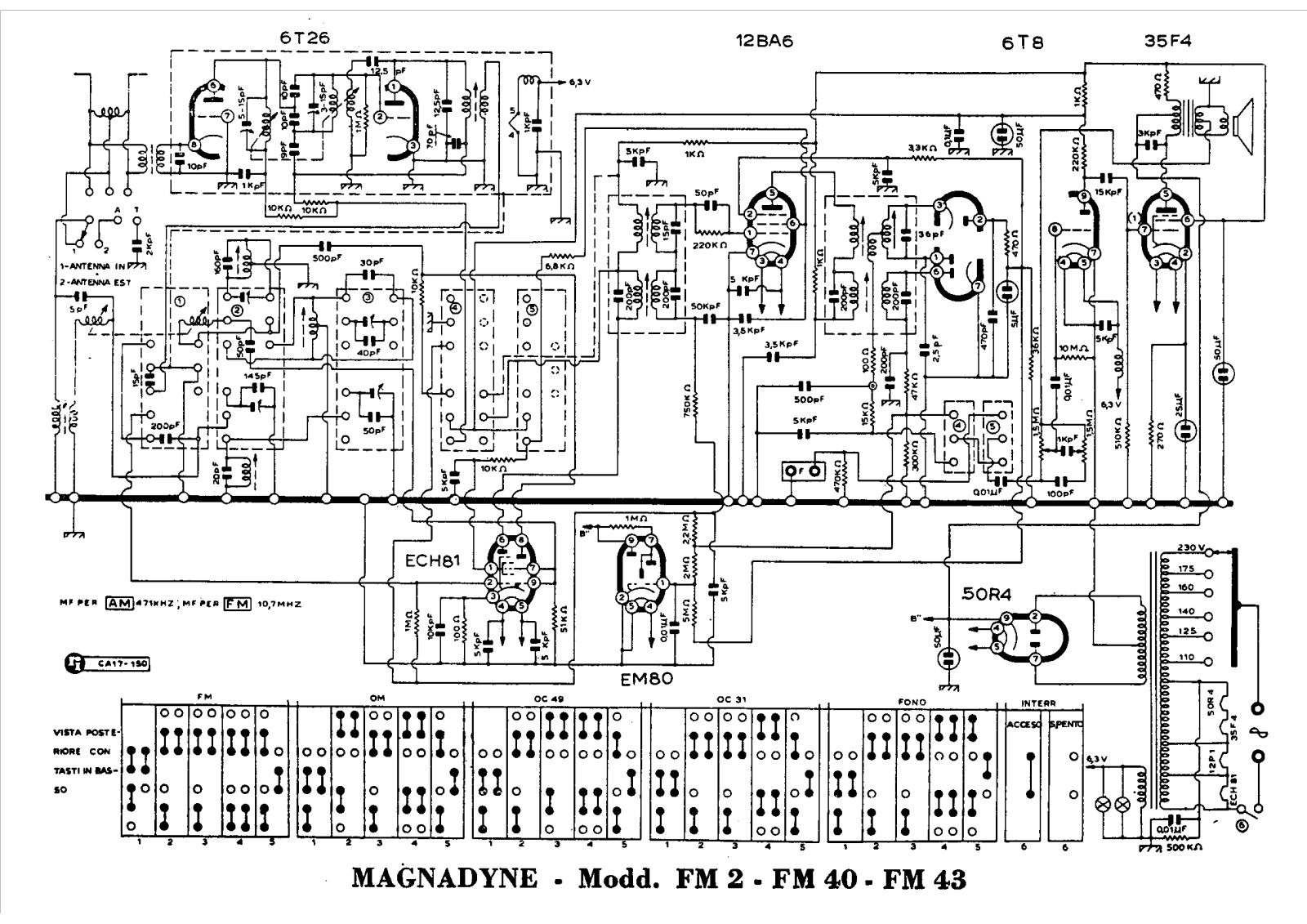 Magnadyne fm2, fm40, fm43 schematic