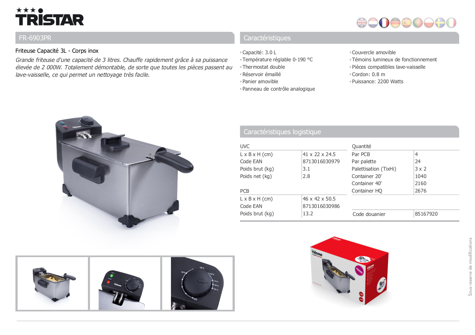 Tristar FR­-6903PR product sheet