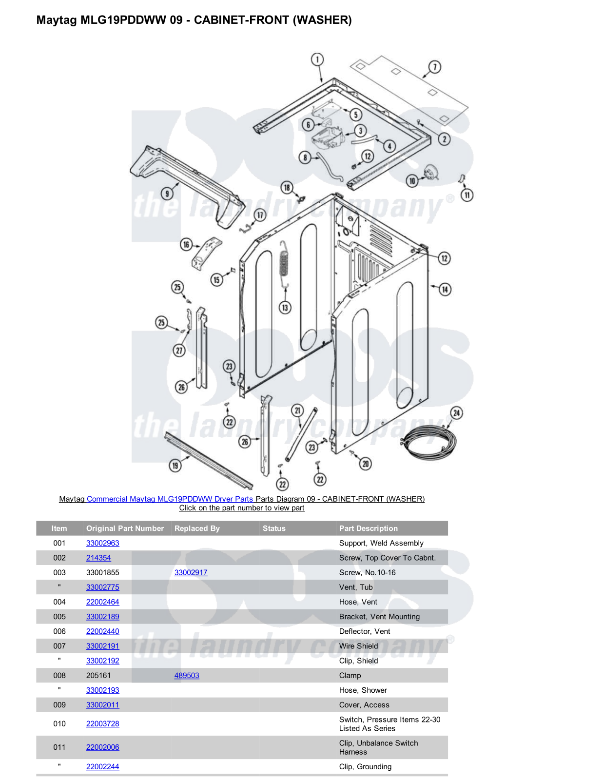 Maytag MLG19PDDWW Parts Diagram