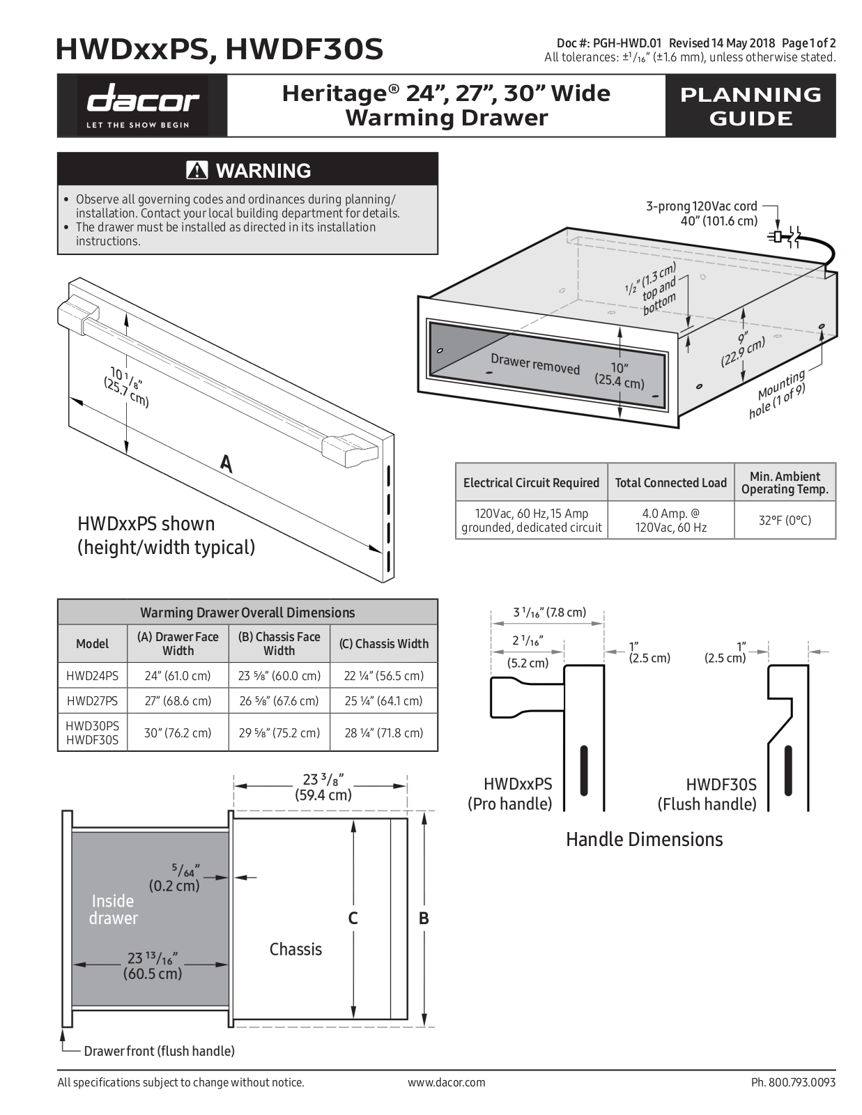 Dacor HWD24PS Planning Guide