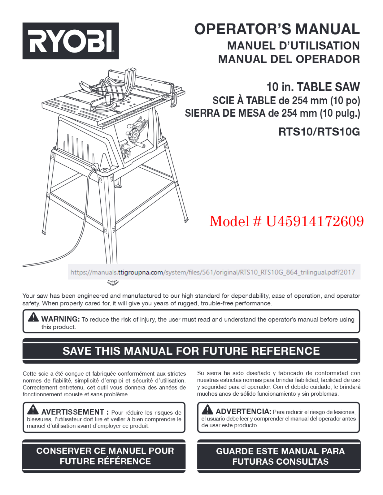 Ryobi RTS12 User Manual