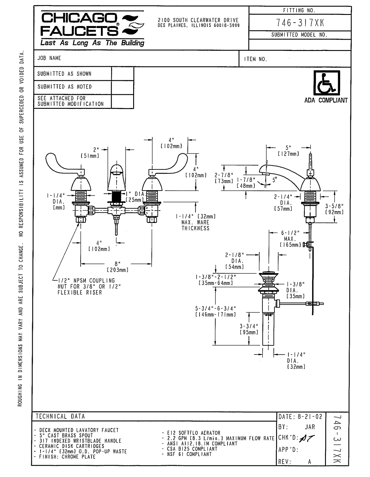 Chicago Faucet 746-317XKCP User Manual