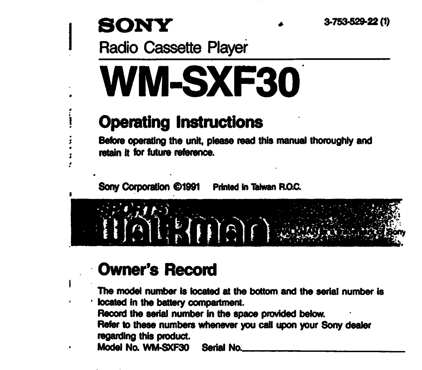 Sony WM-SXF30 User Manual