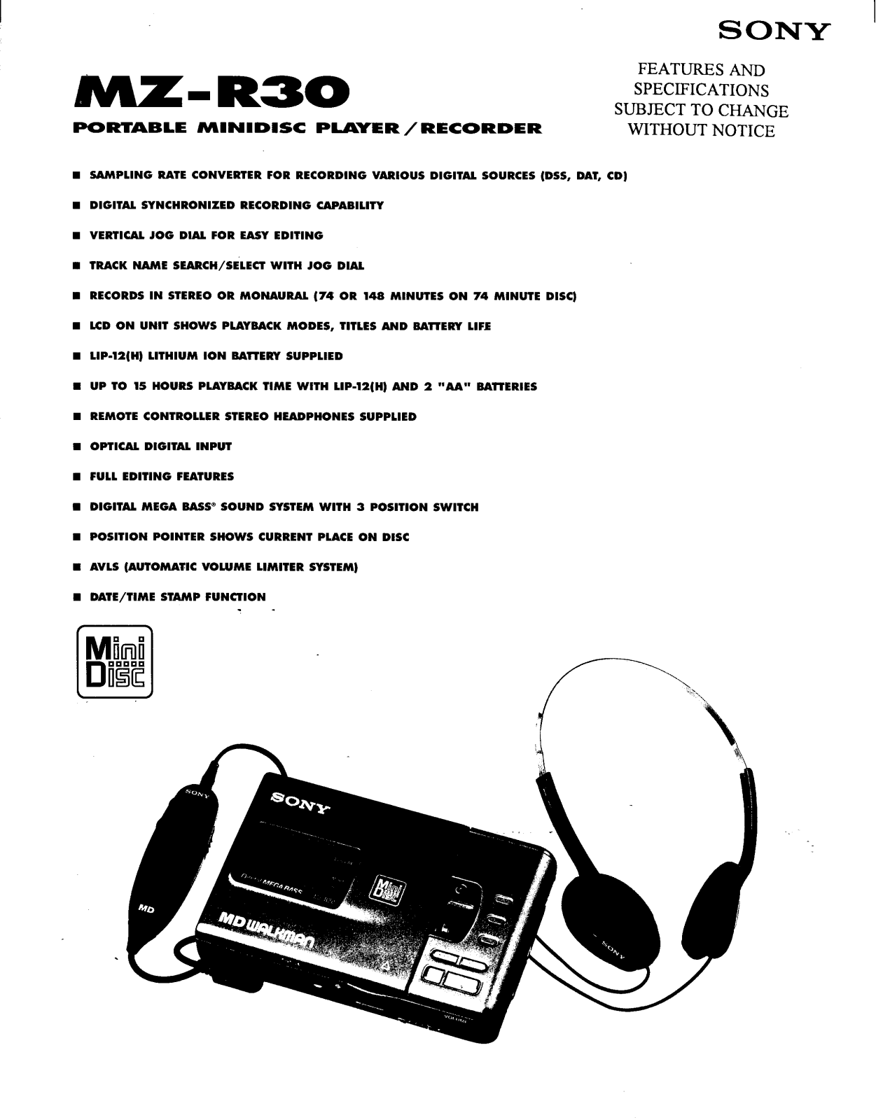 Sony MZ-R30 BROCHURE