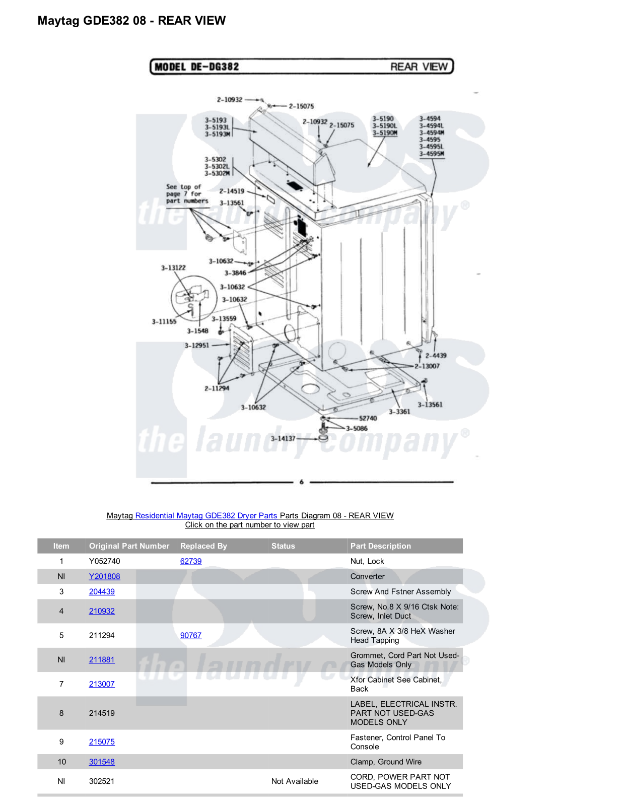 Maytag GDE382 Parts Diagram