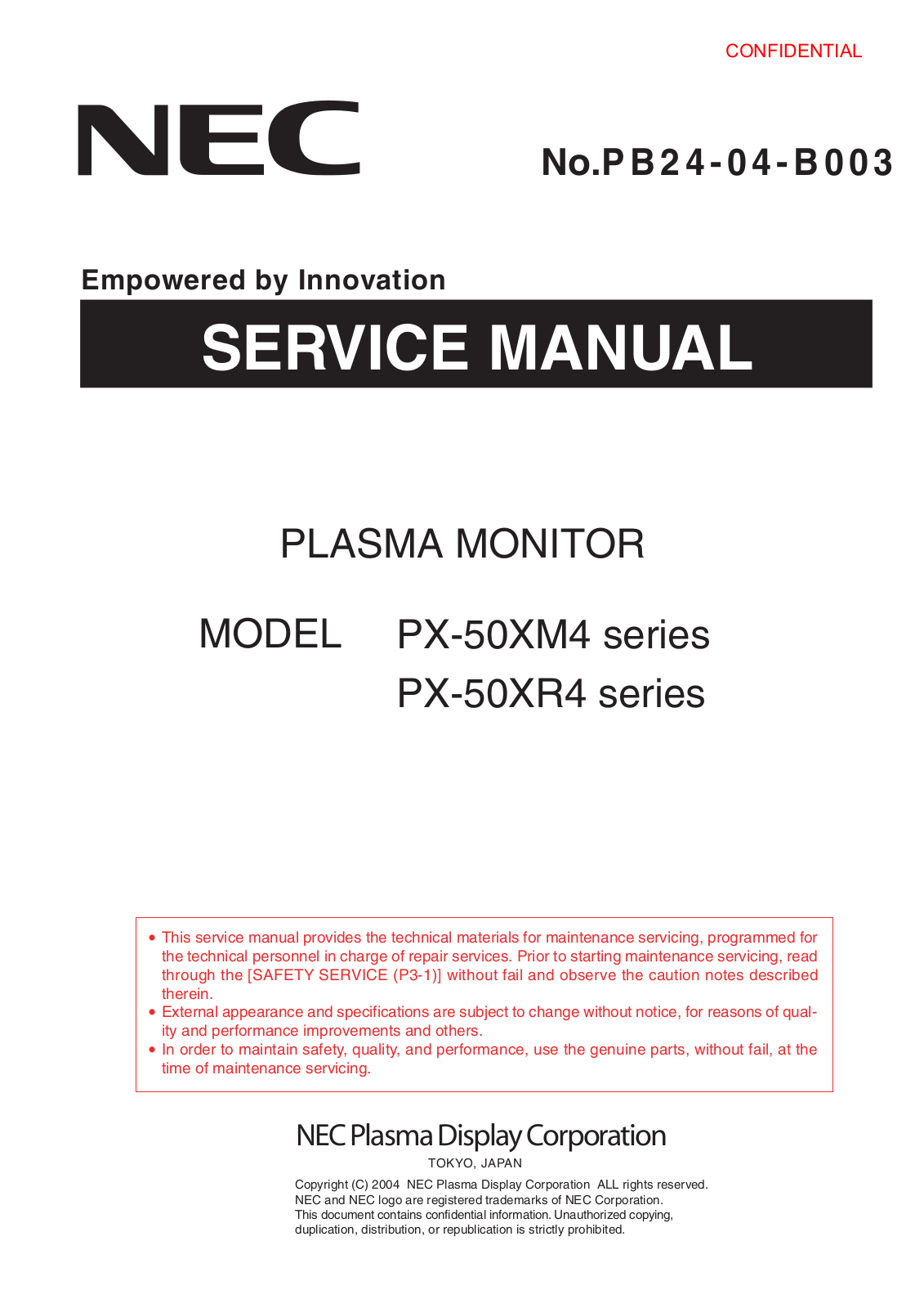 NEC PX-50XR4, PX-50XM4 Service manual