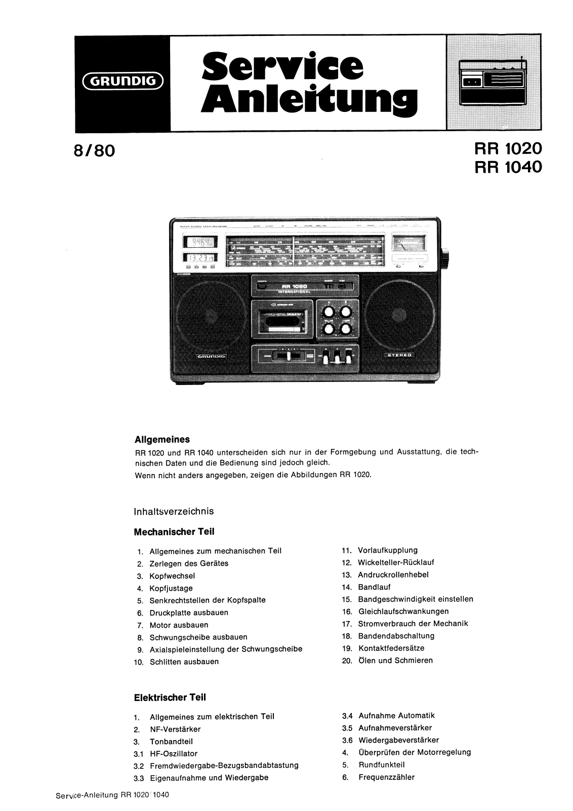 Grundig RR-1040, RR-1020 Service manual