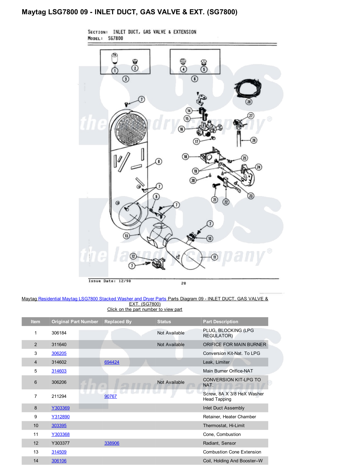 Maytag LSG7800 Stacked and Parts Diagram