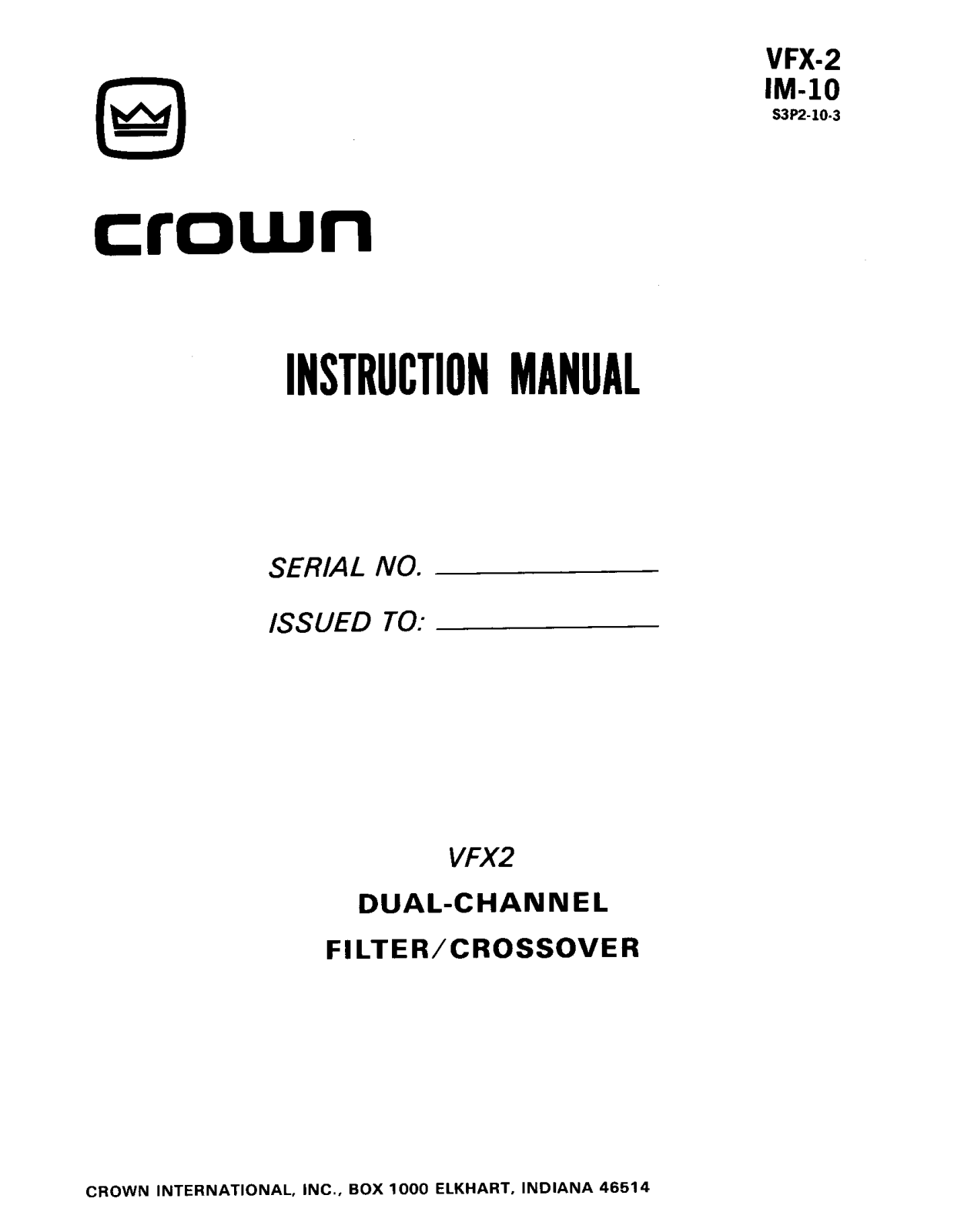 Crown VFX-2 Owners manual