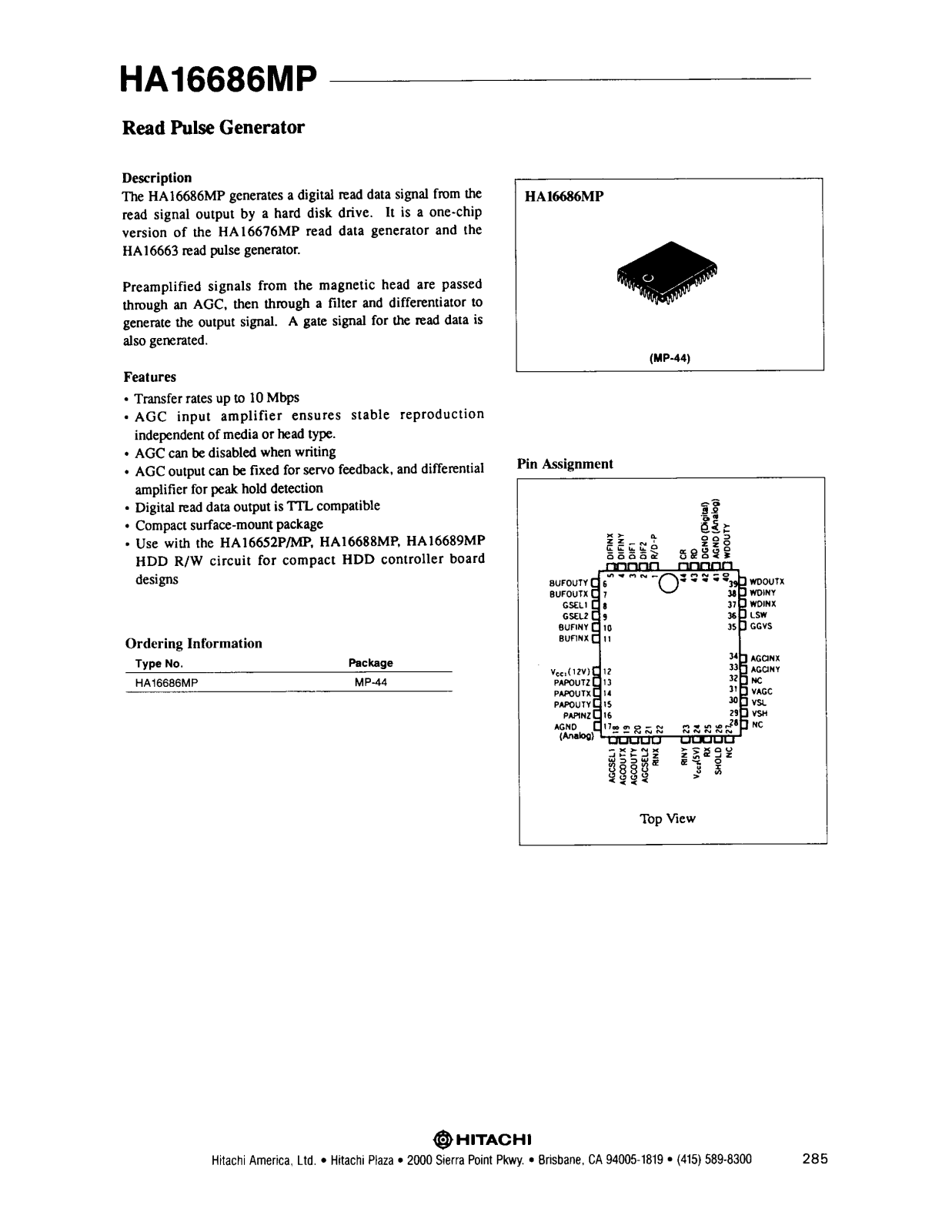 HIT HA16686MP Datasheet