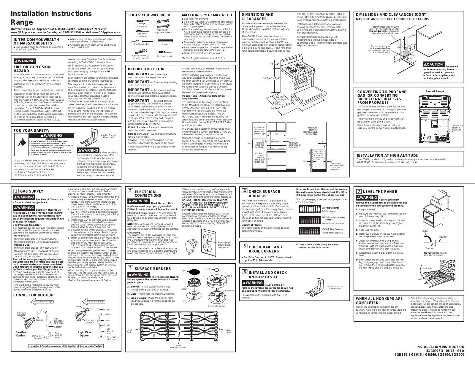 General Electric JGBS66REKSS, JGB645SEKSS, JGB660FEJDS Installation