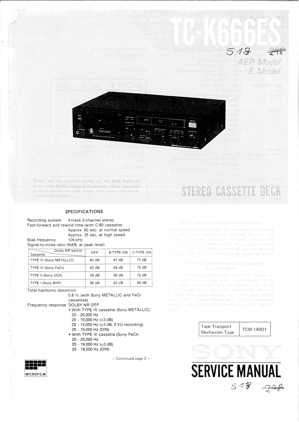 Sony TCK-666-ES Service manual